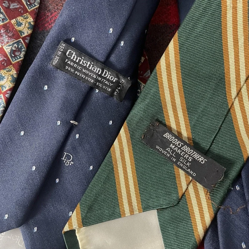 Designer Tie Lot Christian Dior Brooks Brothers Mens One Size Multicolor Silk